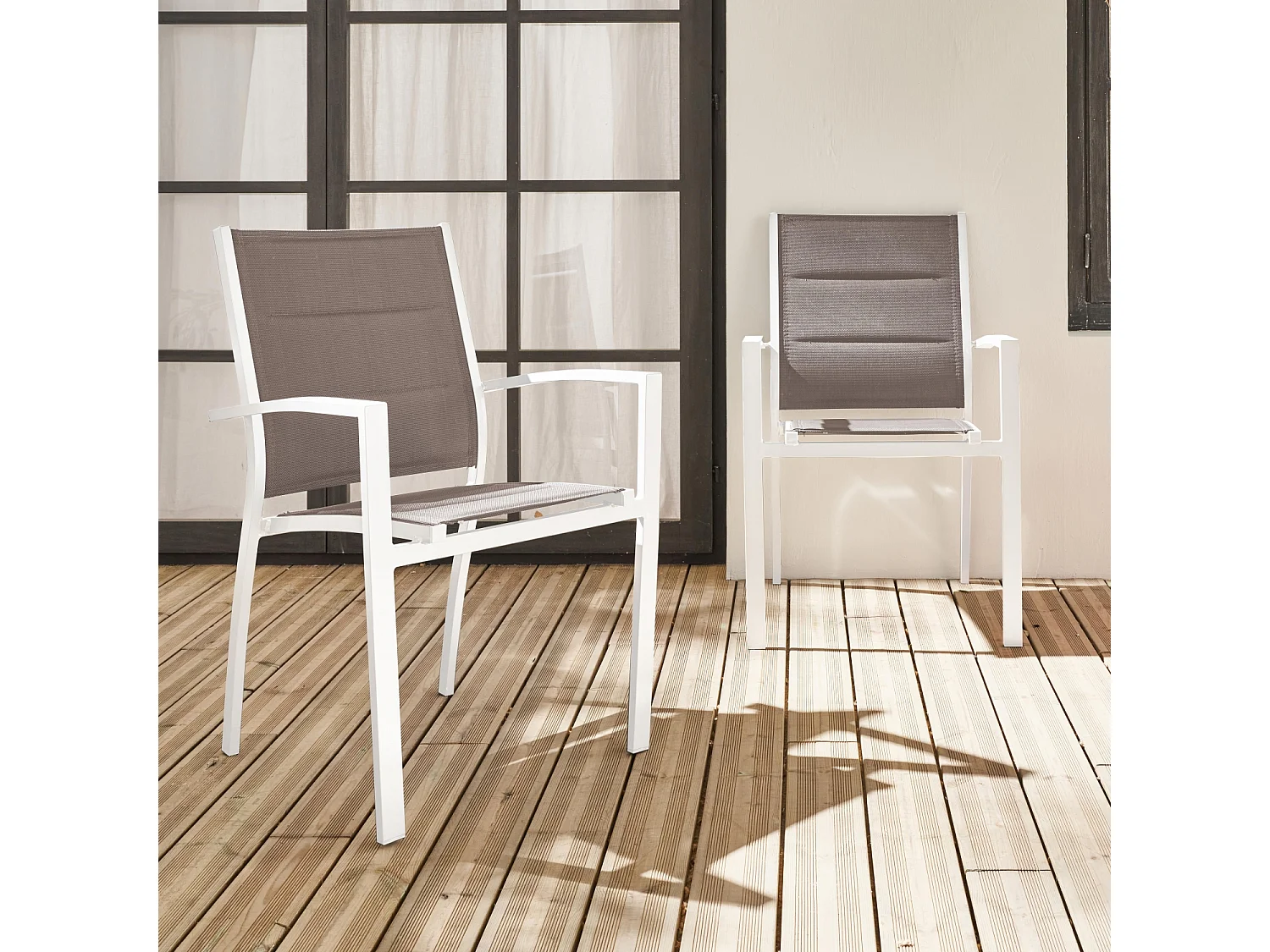 Set di 2 poltrone da giardino in alluminio e textilene, bianco