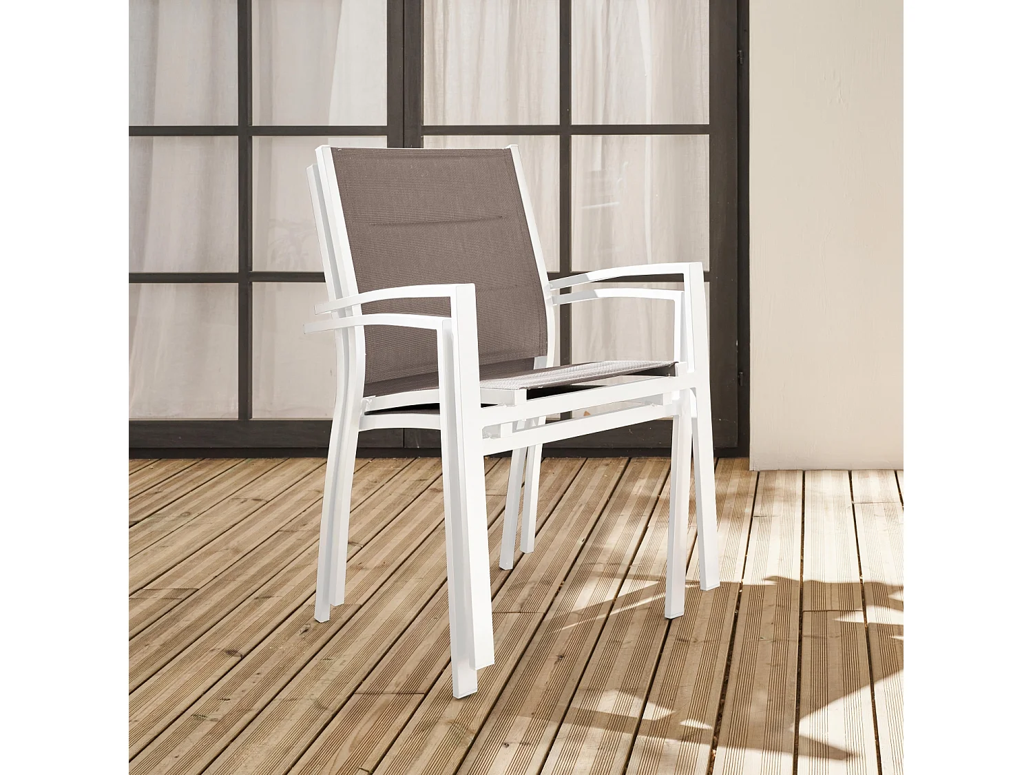 Set di 2 poltrone da giardino in alluminio e textilene, bianco