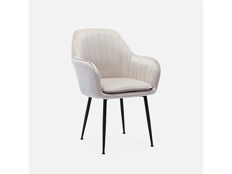 Sillón de terciopelo con patas de metal blanco roto