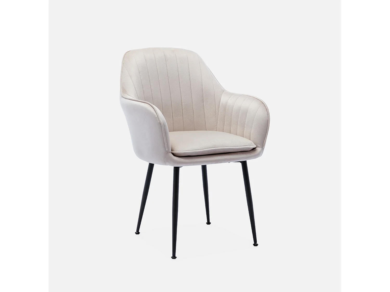 Poltrona in velluto con gambe in metallo, bianco sporco