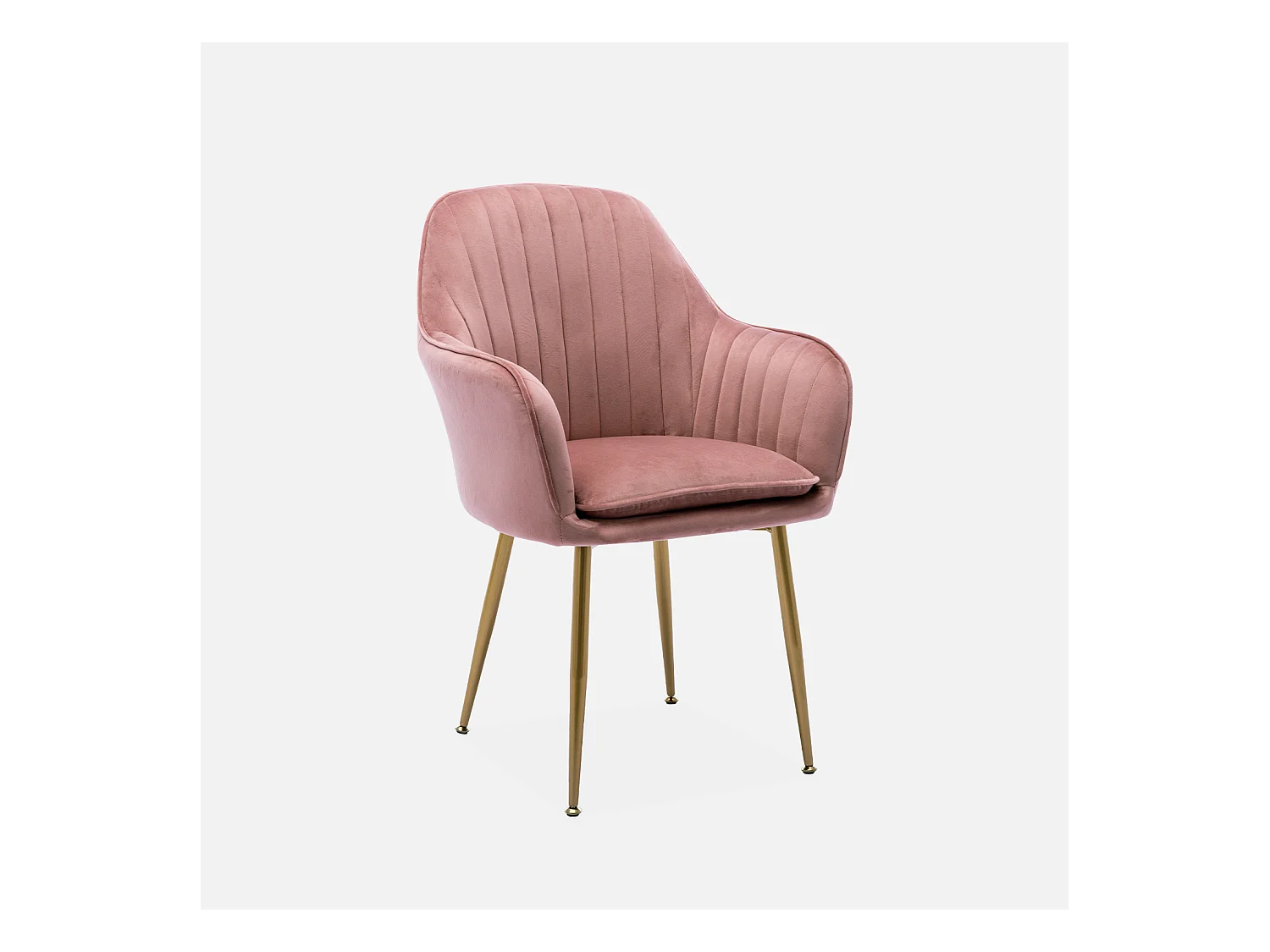 Fauteuil en velours vieux rose et pieds en métal doré. Shella L 58 x P 58 x H 85