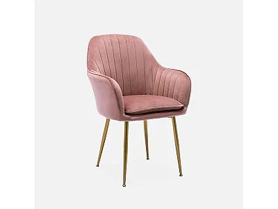 Sillón de terciopelo con patas de metal rosa viejo