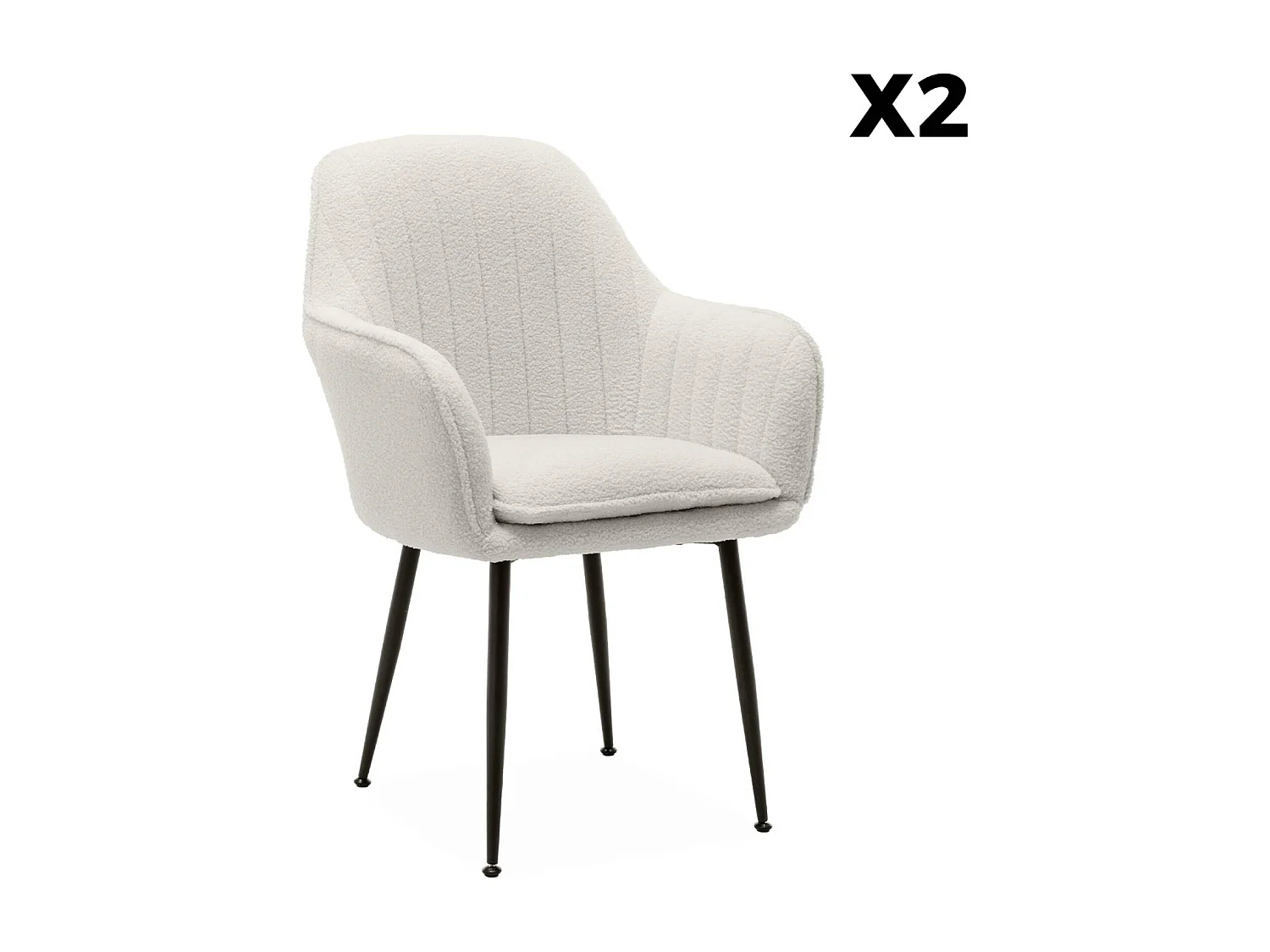 Set 2 poltrone bouclé, gambe in metallo, bouclé bianco