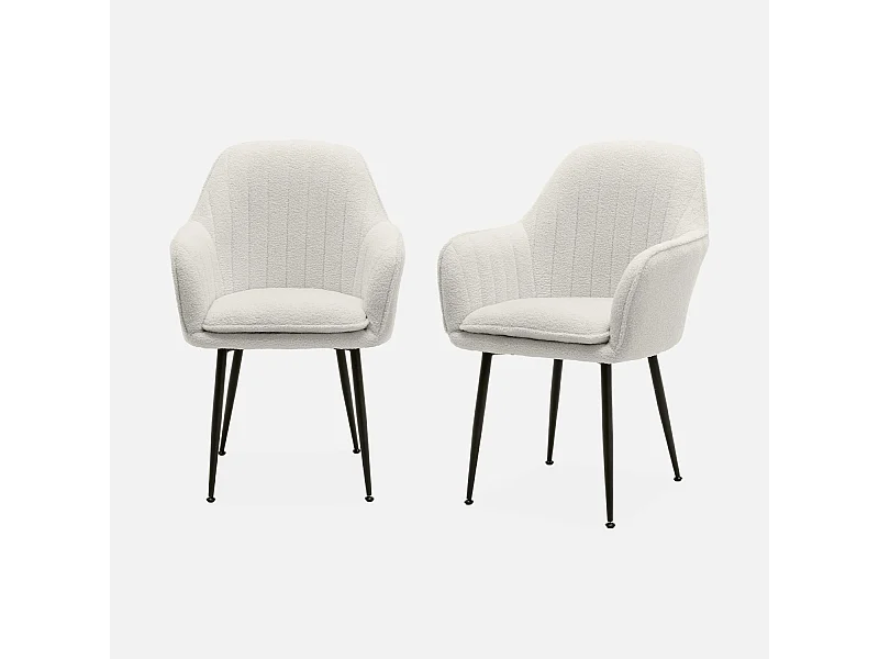 Set 2 poltrone bouclé, gambe in metallo, bouclé bianco