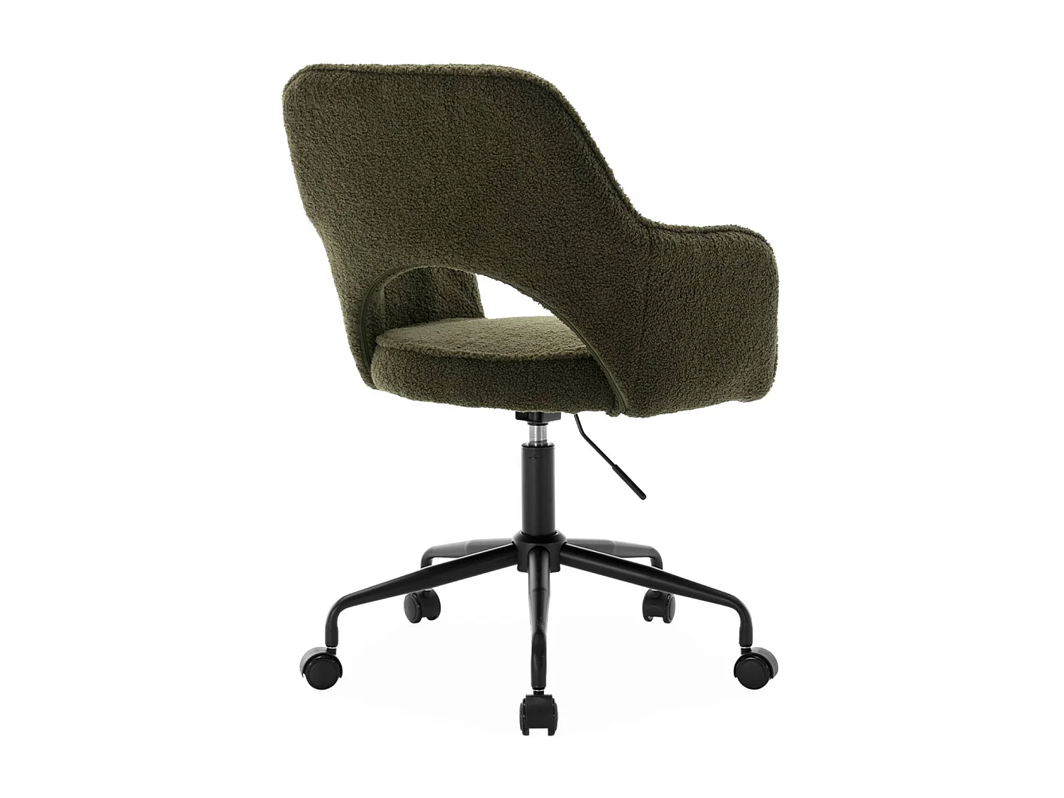 Silla de oficina con ruedas en borreguito y base negra kaki oscuro