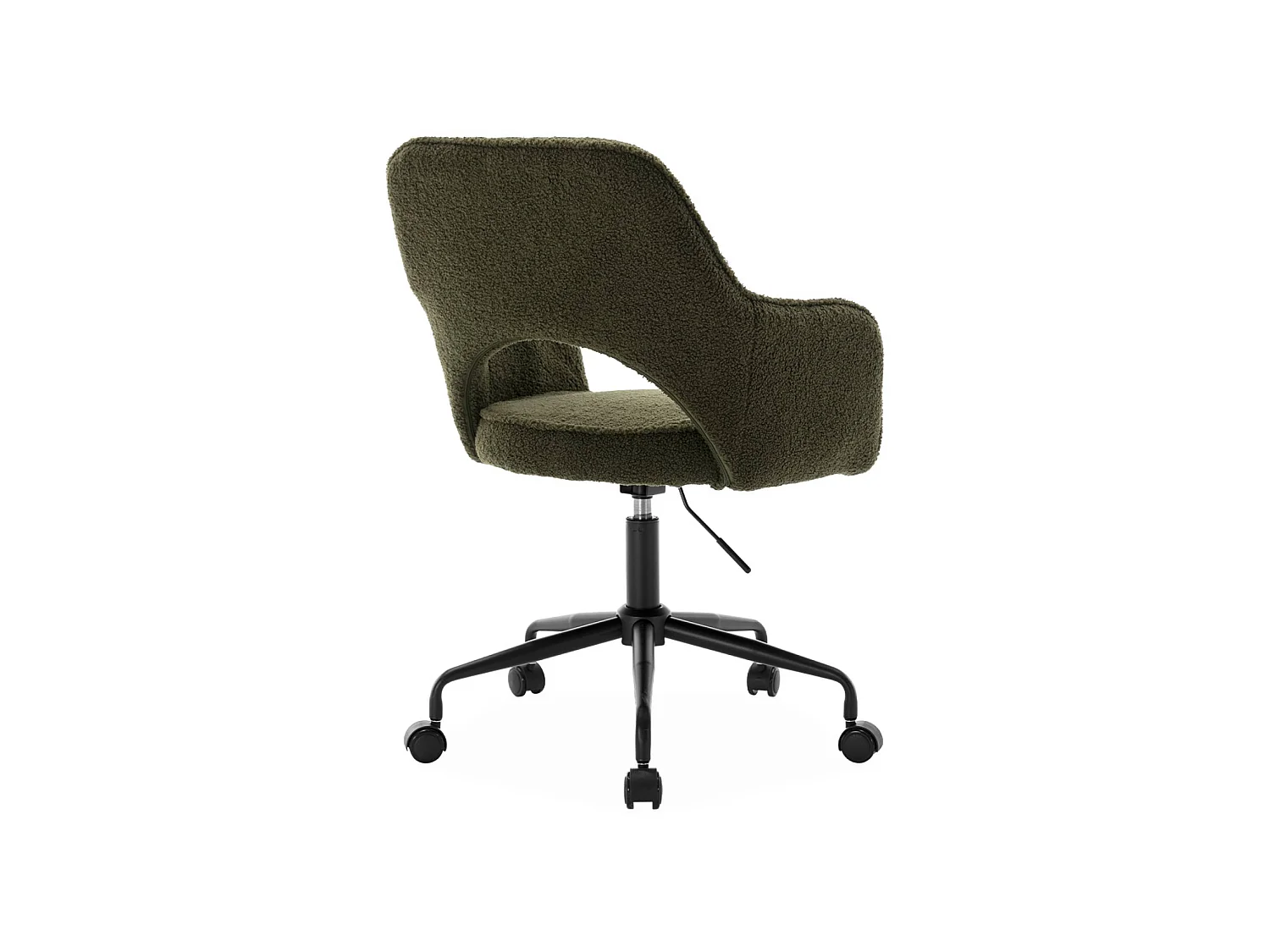 Silla de oficina con ruedas en borreguito y base negra, Caqui oscuro