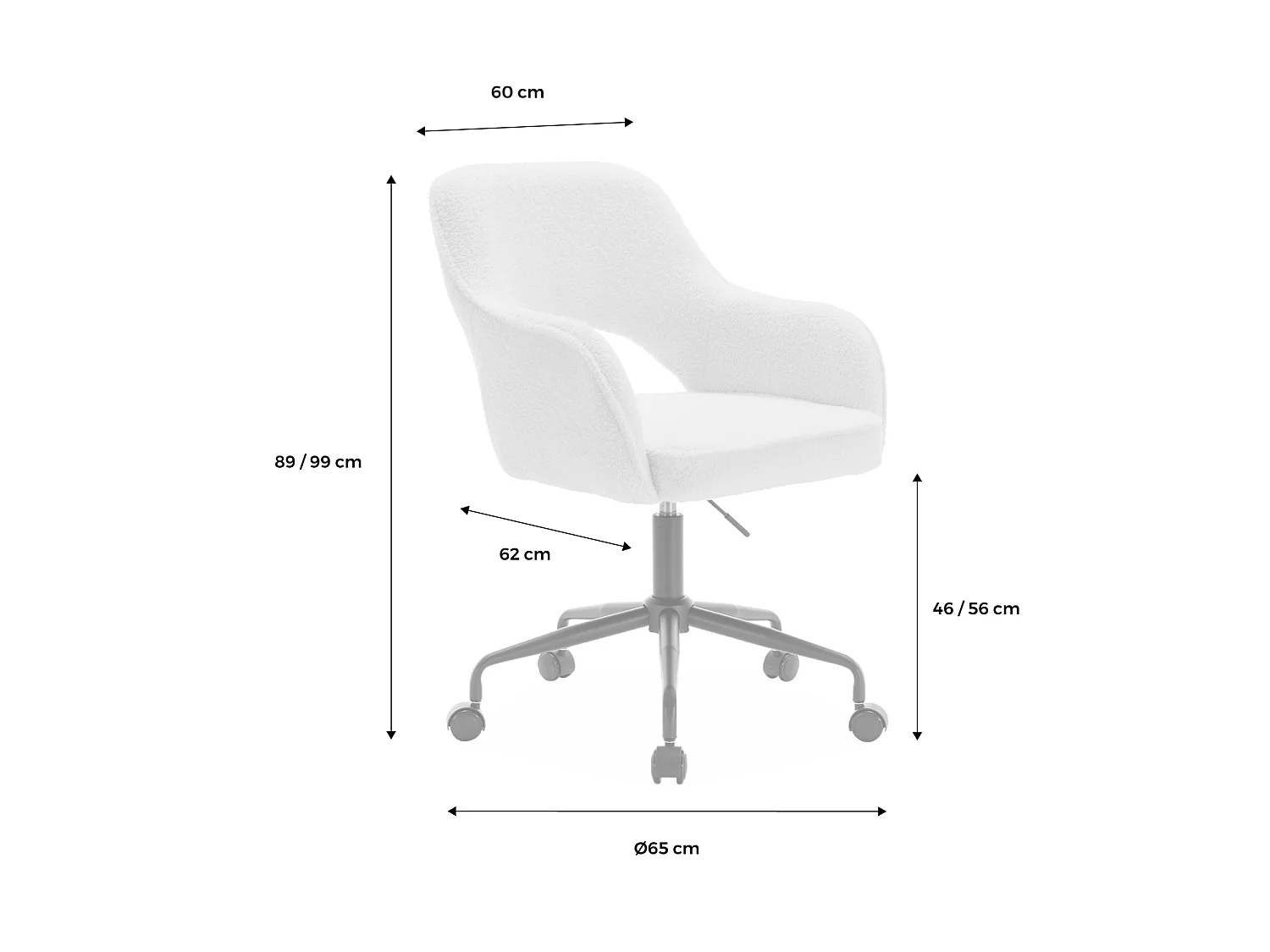 Silla de oficina con ruedas en borreguito y base negra, Caqui oscuro