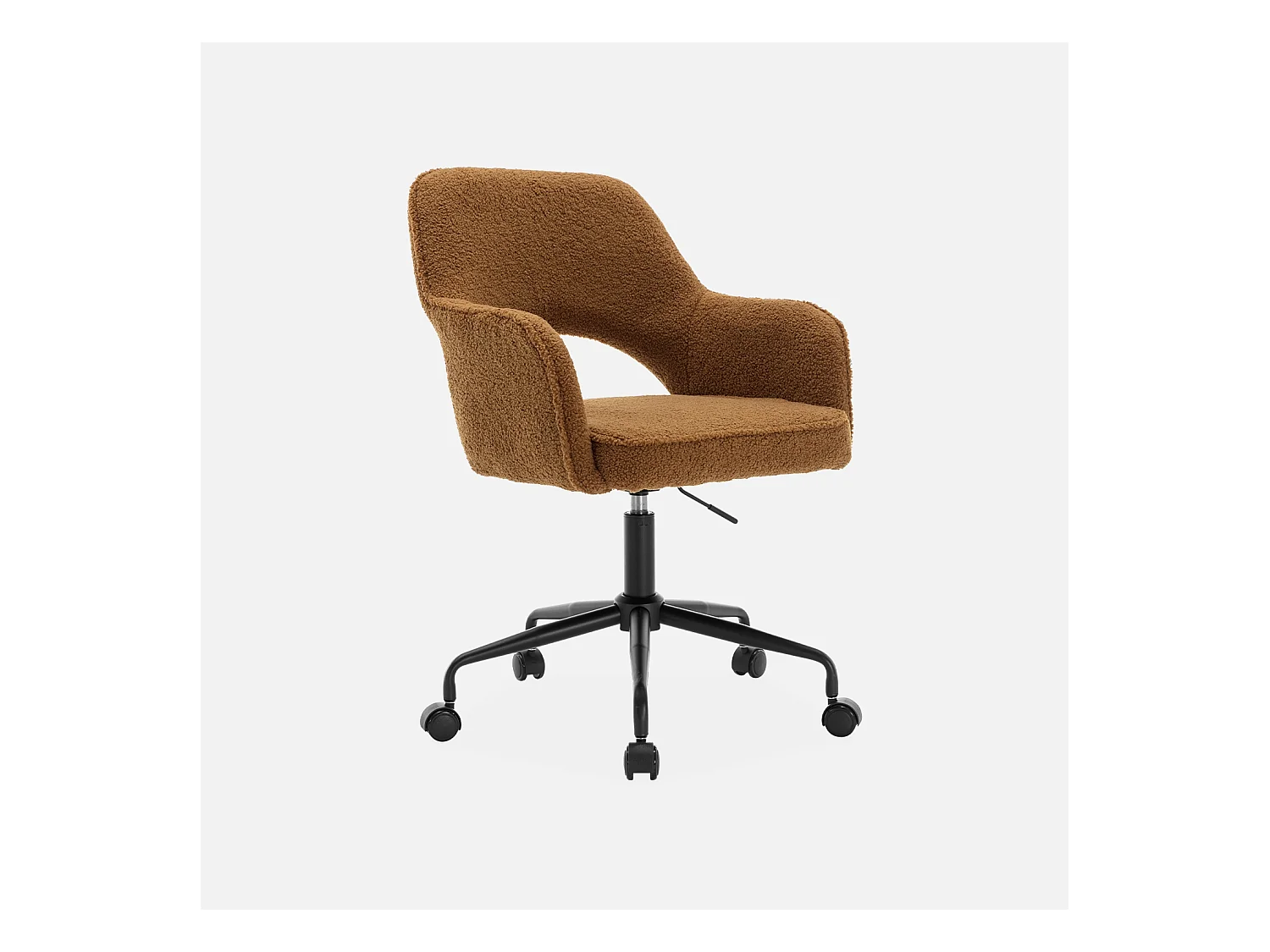 Chaise de bureau à roulettes bouclettes ocre. Jim. L 60 x P 62 x H 89 / 99cm.