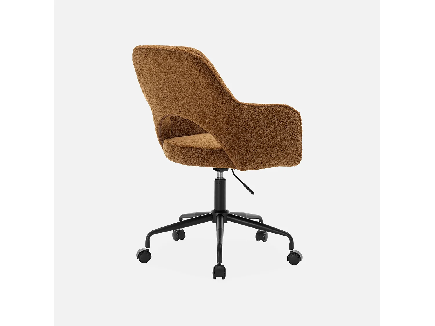 Chaise de bureau à roulettes bouclettes ocre. Jim. L 60 x P 62 x H 89 / 99cm.