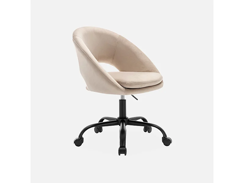 Silla de oficina de terciopelo con ruedas blanco roto