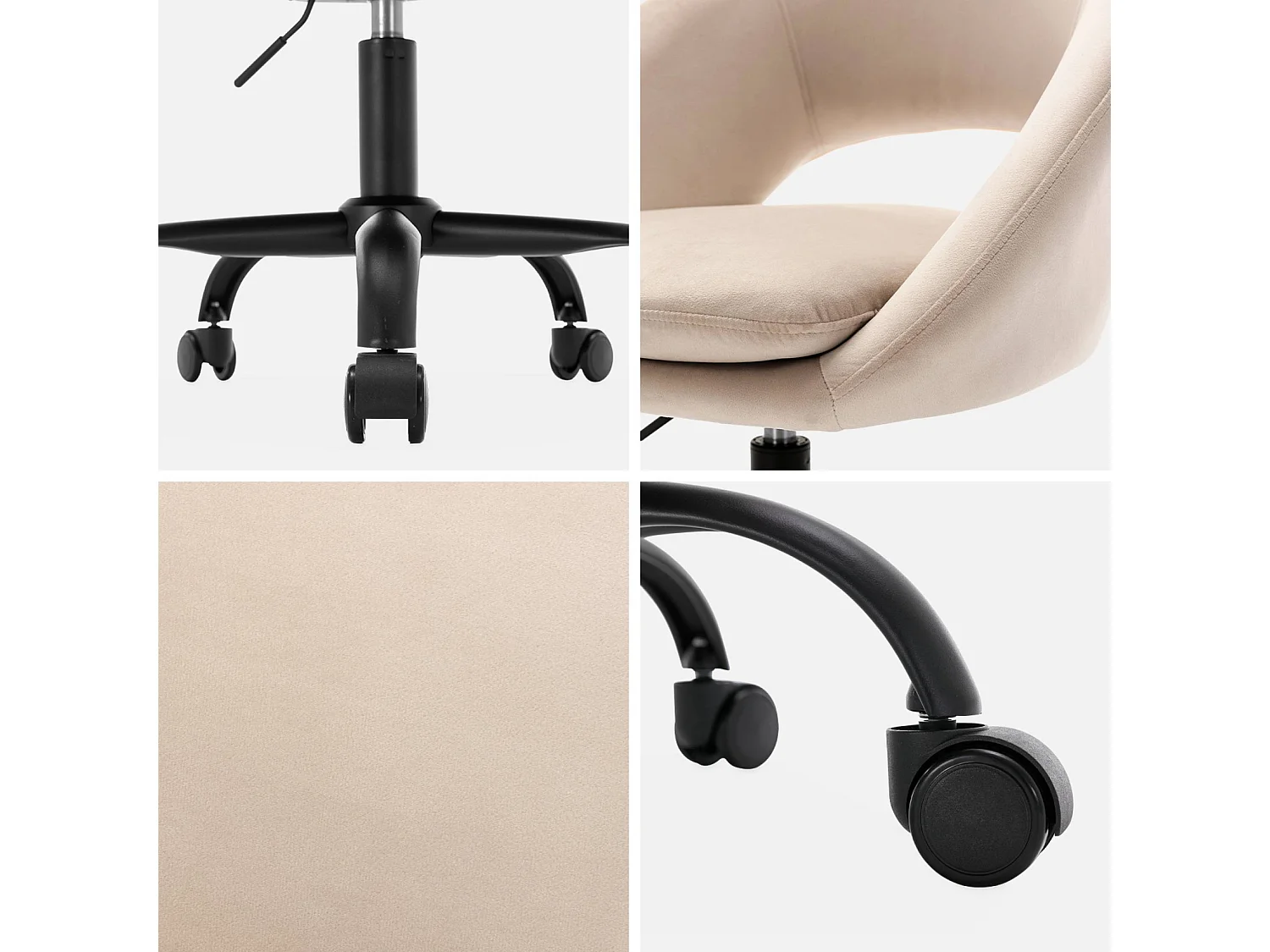 Silla de oficina de terciopelo con ruedas blanco roto