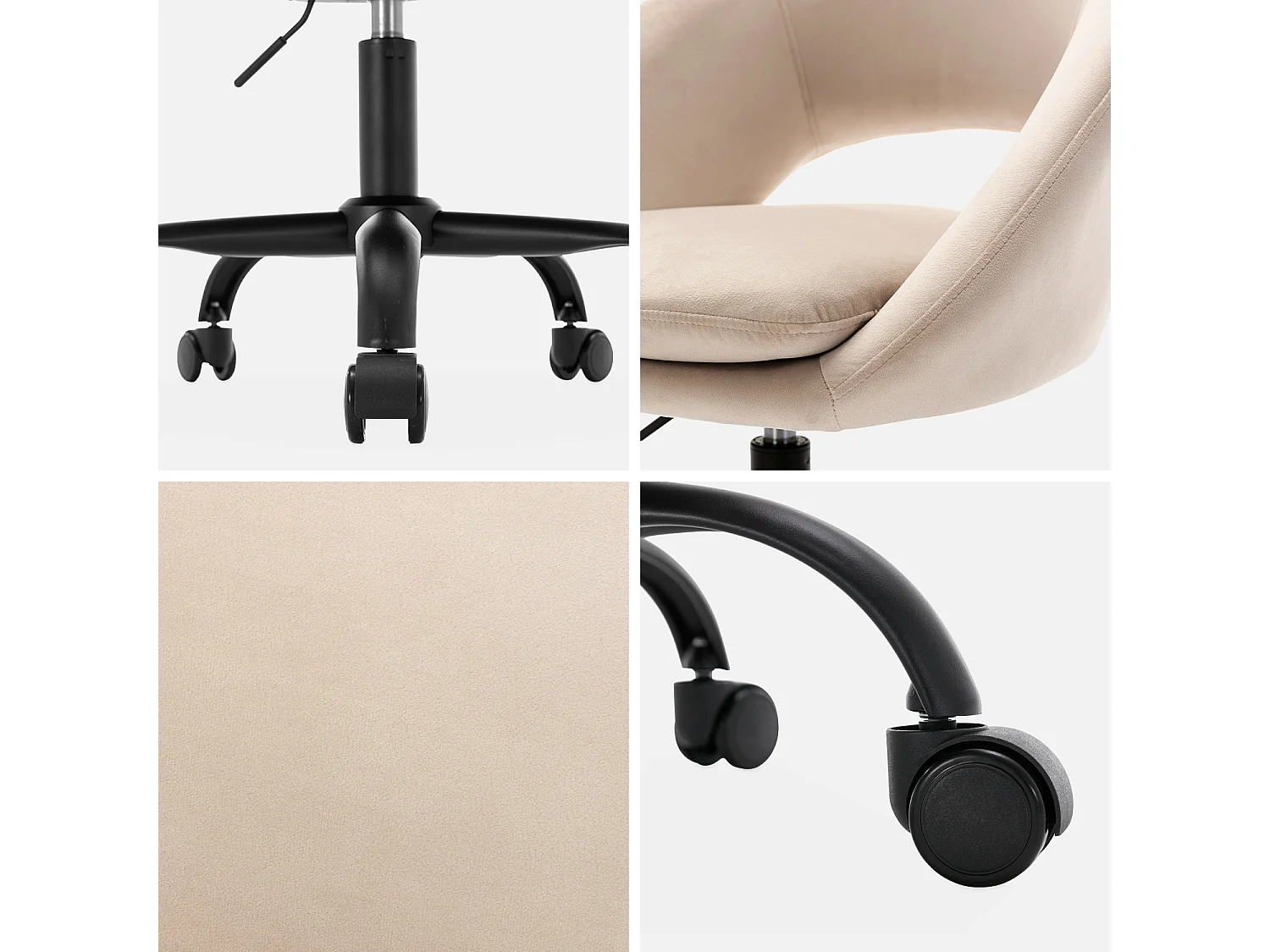 Sedia da ufficio con rotelle in velluto, bianco sporco