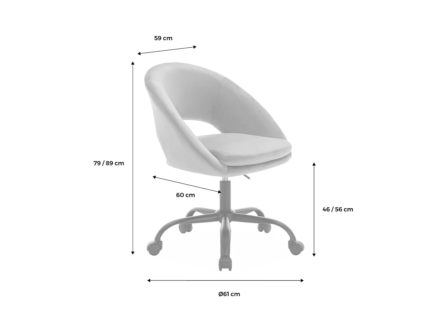 Sedia da ufficio con rotelle in velluto, grigio