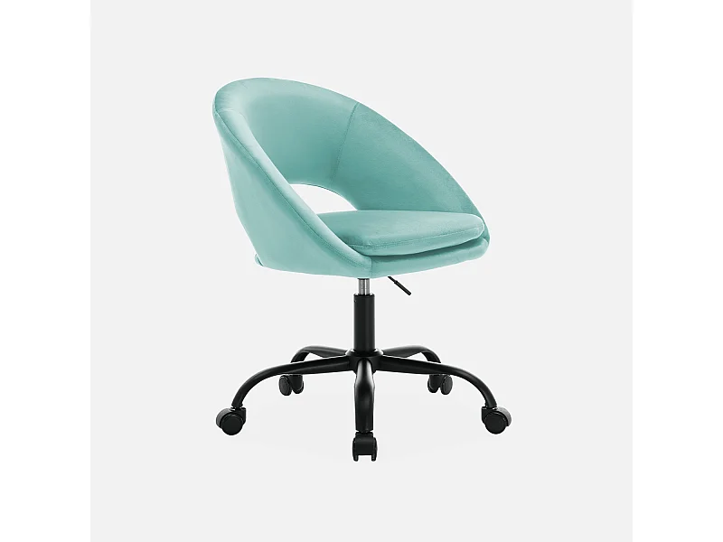 Sedia da ufficio con rotelle in velluto, cyan