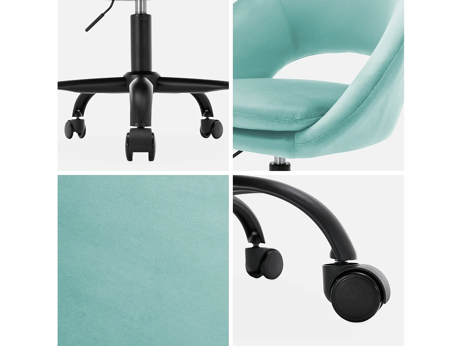 Silla de oficina de terciopelo con ruedas celeste