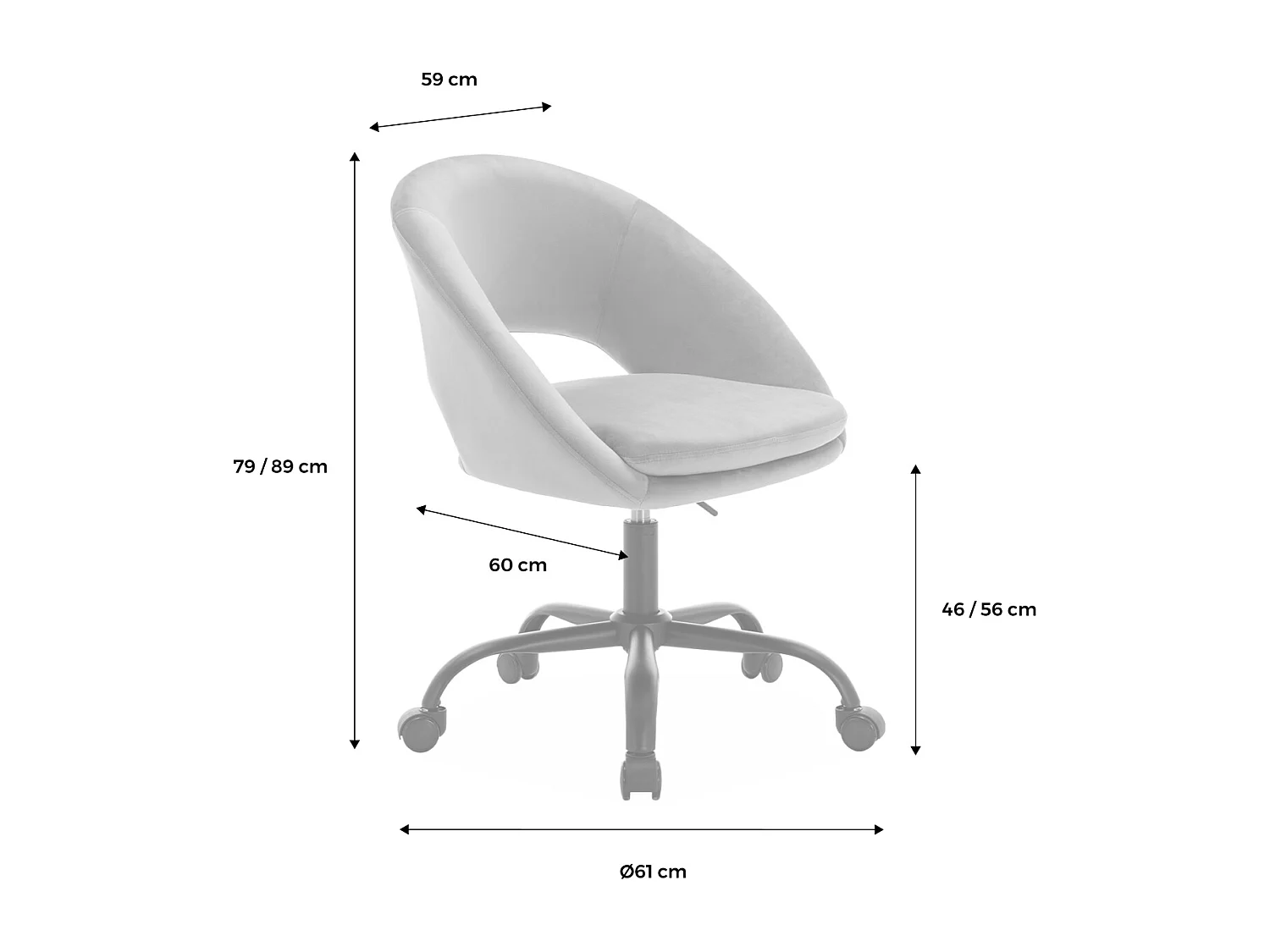 Sedia da ufficio con rotelle in velluto, ciano
