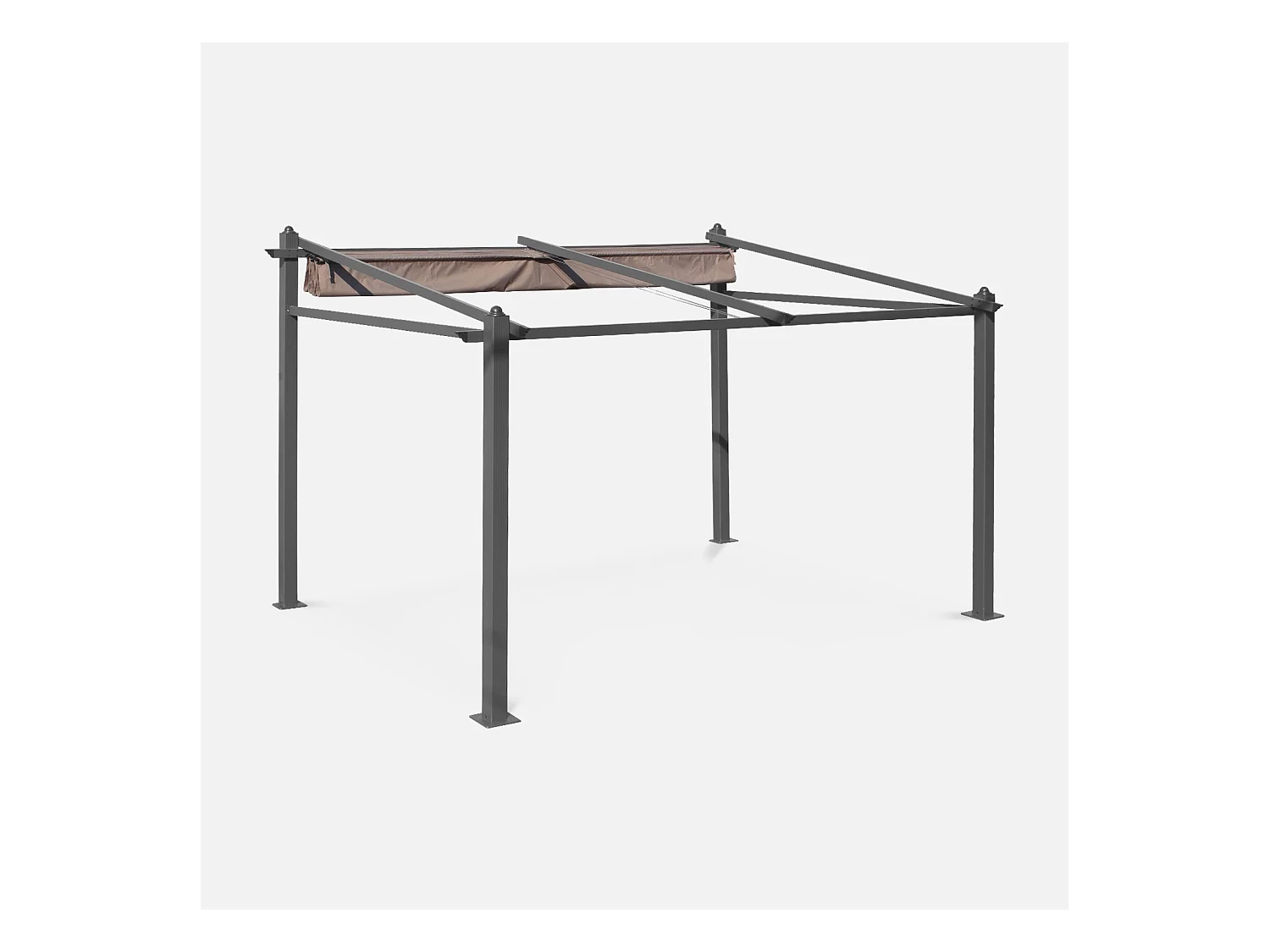Pergola murale en aluminium - Murum 3x4m - Toile taupe - Tonnelle idéale pour votre terrasse. toit retractable. toile coulissante. structure aluminium