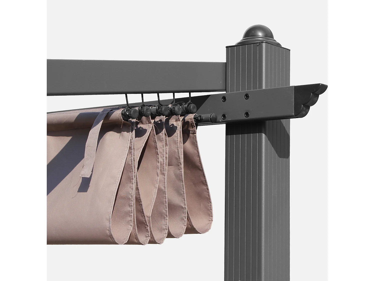 Pergola murale en aluminium - Murum 3x4m - Toile taupe - Tonnelle idéale pour votre terrasse. toit retractable. toile coulissante. structure aluminium