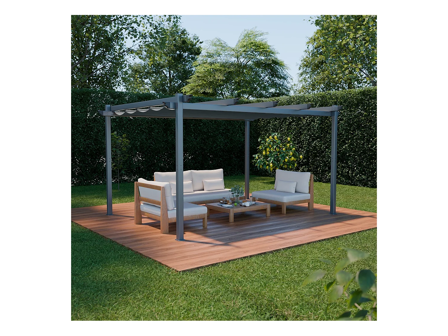 Pérgola 3x4m de aluminio cubierta corredera gris