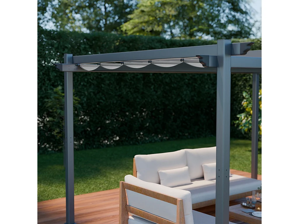 Pérgola 3x4m de aluminio cubierta corredera gris