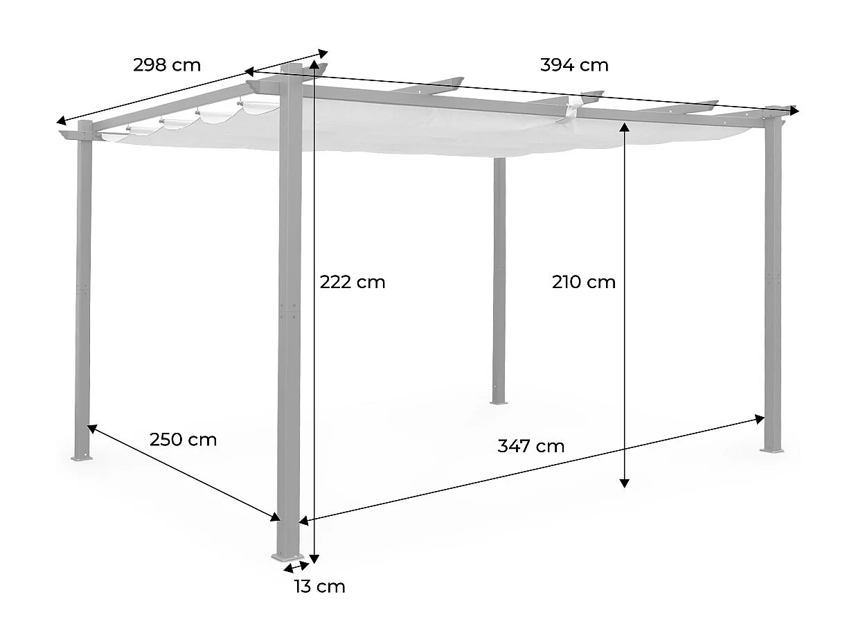 Pérgola 3x4m de aluminio cubierta corredera gris