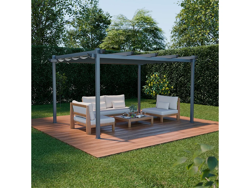 Pergola aluminium - Isla 3x4m -  Toile grise - Tonnelle idéale pour votre terrasse. toit rétractable. toile coulissante. structure aluminium