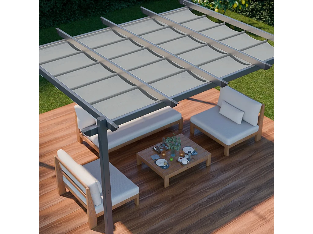 Pergola aluminium - Isla 3x4m -  Toile grise - Tonnelle idéale pour votre terrasse. toit rétractable. toile coulissante. structure aluminium