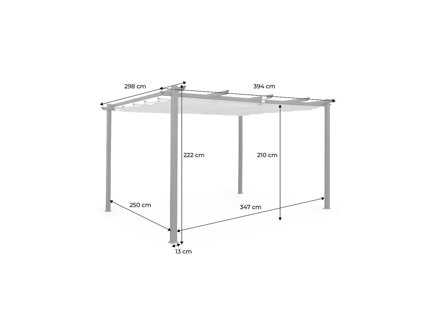 Pergola 3x4m in alluminio con telo scorrevole, grigio