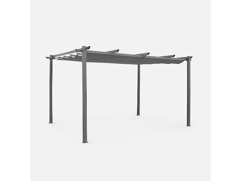 Pergola aluminium - Isla 3x4m -  Toile grise - Tonnelle idéale pour votre terrasse. toit rétractable. toile coulissante. structure aluminium