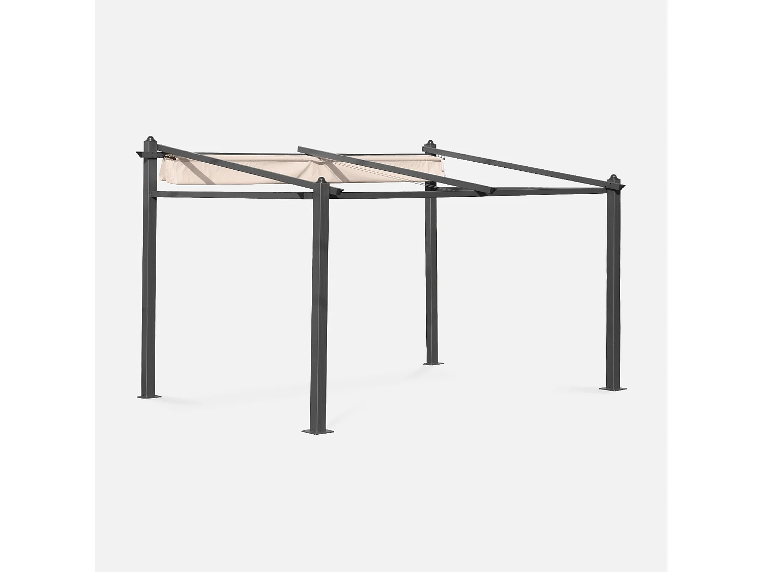 Pergola murale en aluminium - Murum 3x4m - Toile beige - Tonnelle idéale pour votre terrasse. toit retractable. toile coulissante. structure aluminium