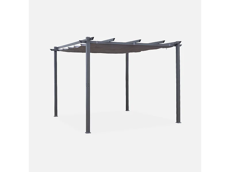 Pergola, aluminio, 3x3m, tela deslizante gris