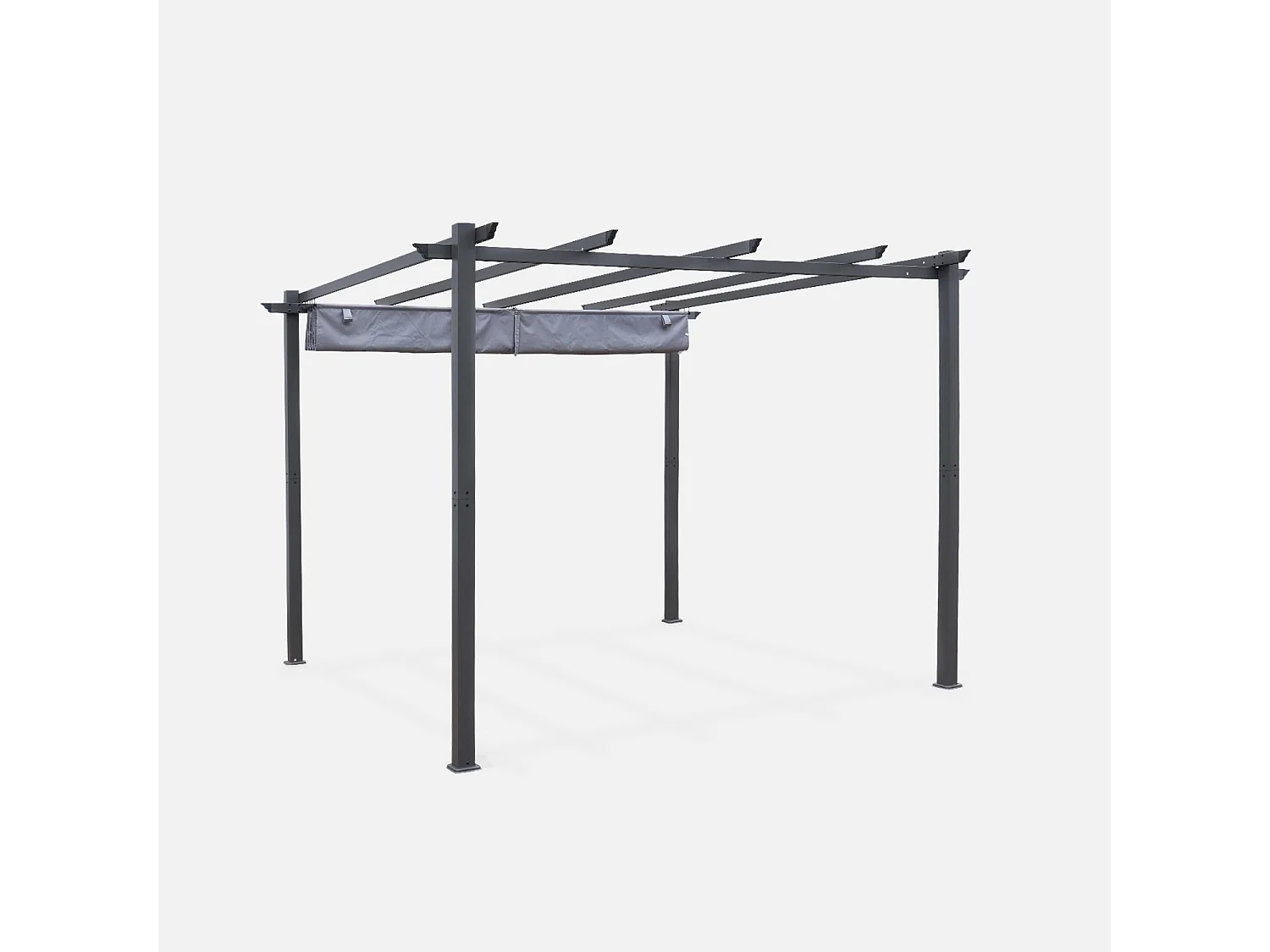 Pergola, aluminio, 3x3m, tela deslizante gris
