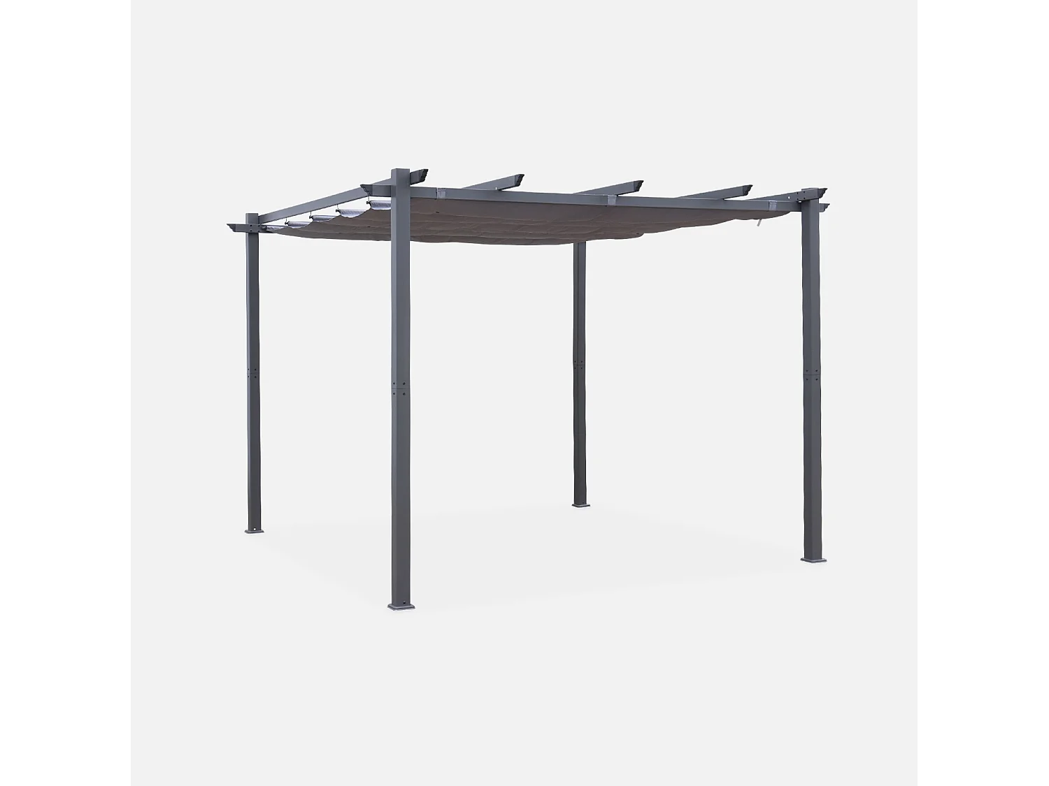 Pergola aluminium - Isla 3x3m -  Toile grise - Tonnelle idéale pour votre terrasse. toit rétractable. toile coulissante. structure aluminium