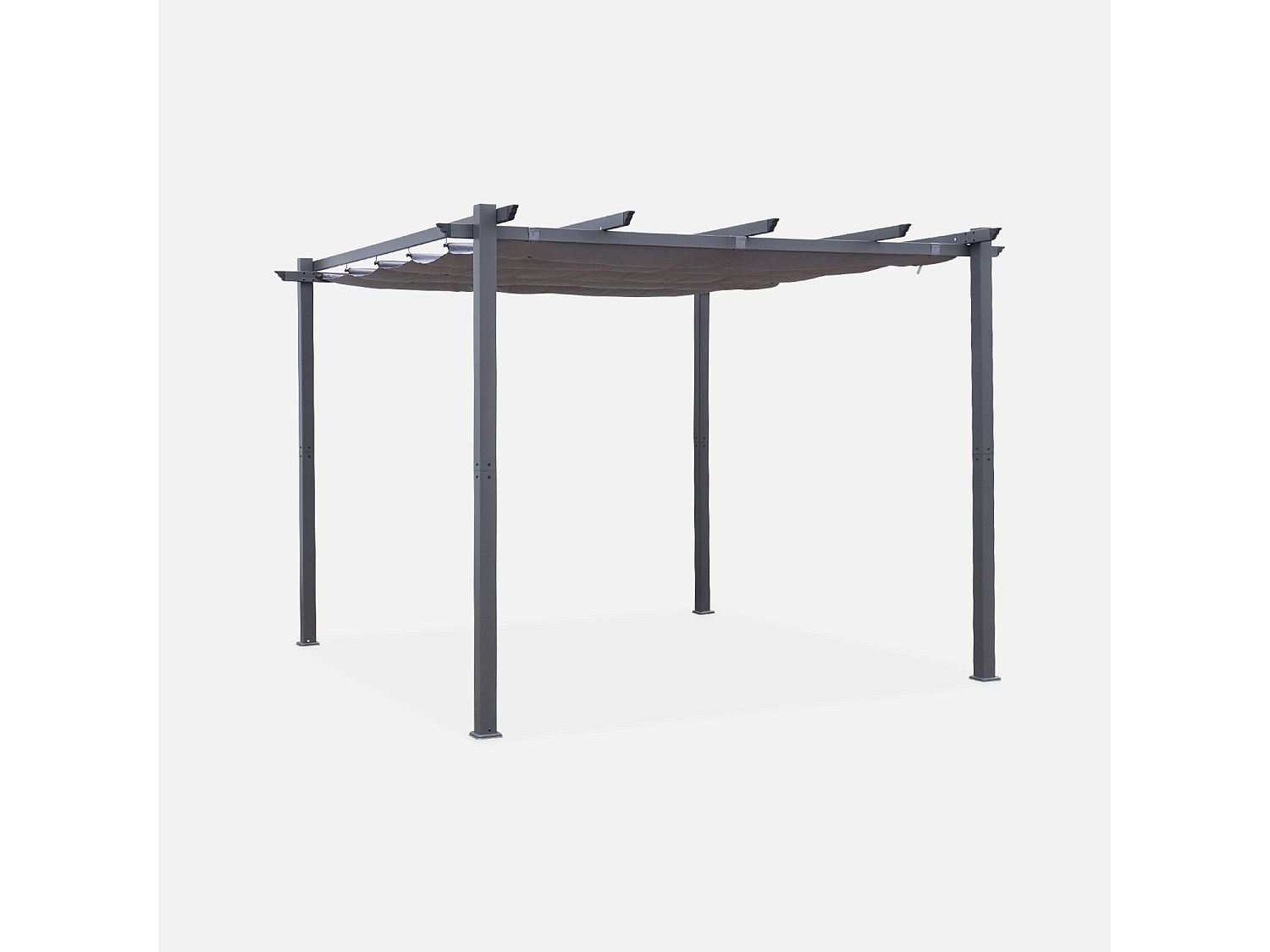 3x3m pergola, alluminio, copertura scorrevole, grigio