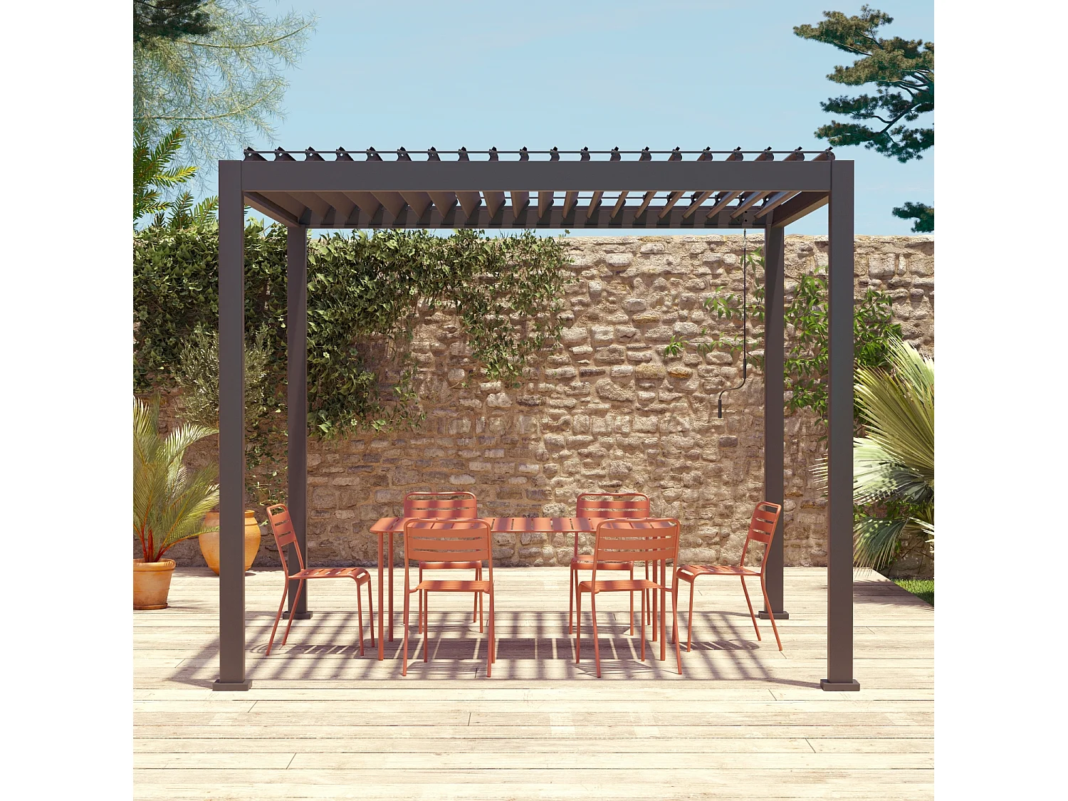 Pérgola bioclimática 3x3m de aluminio e aluminio y acero con lamas