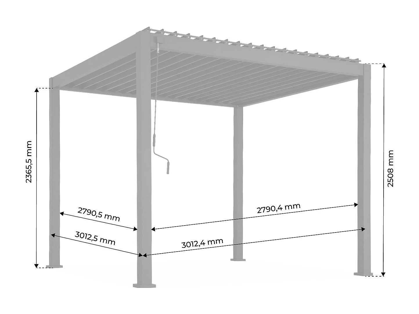 Pérgola bioclimática 3x3m de aluminio e aluminio y acero con lamas