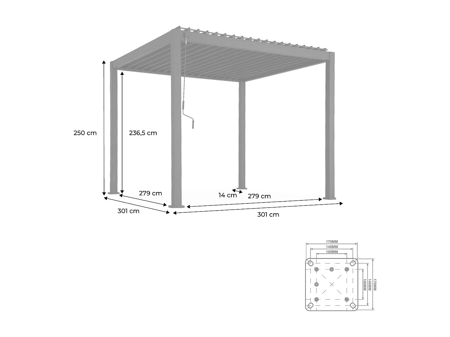 Pérgola bioclimática 3x3m de aluminio con lamas orientables antracita