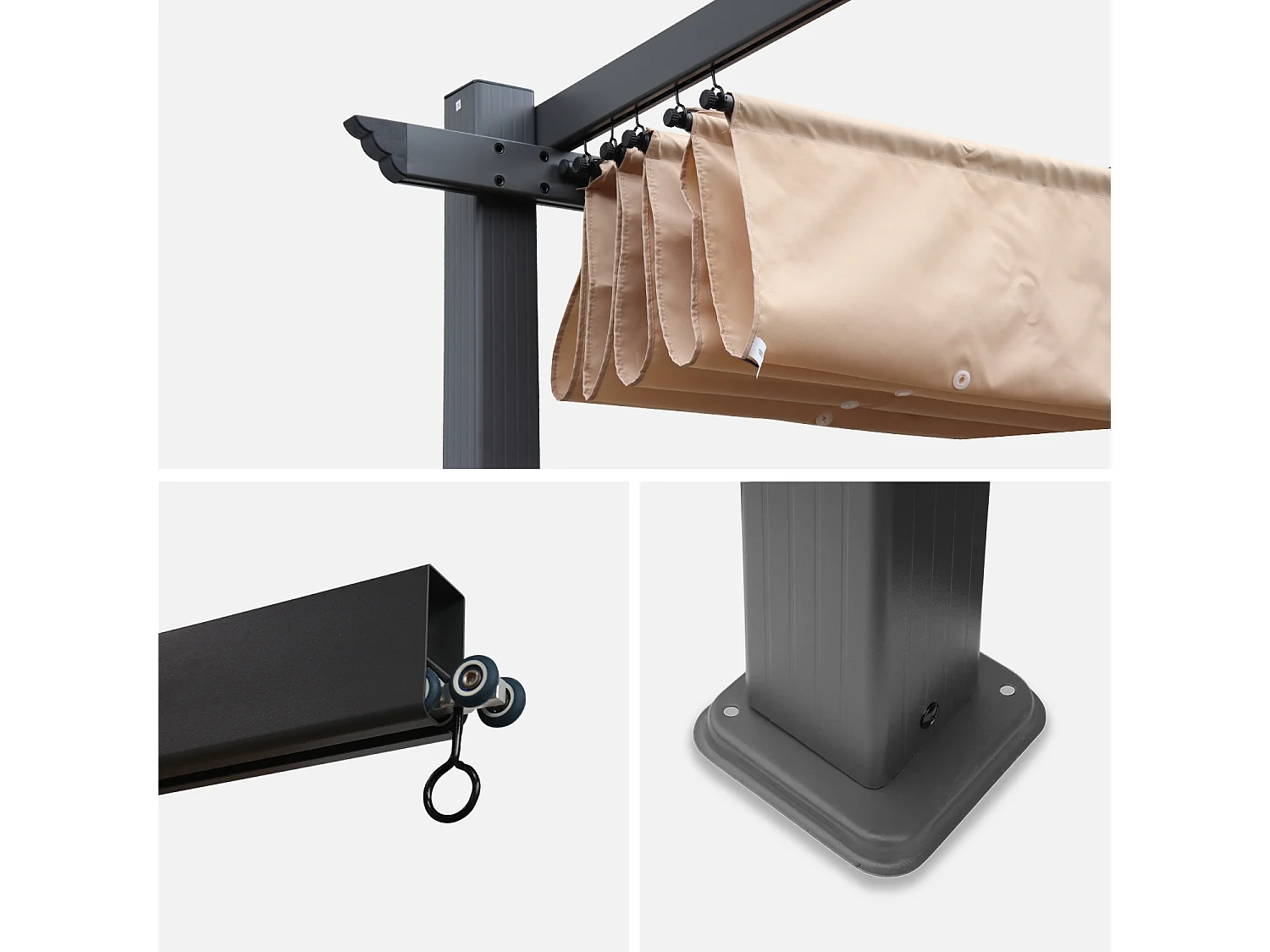 Pergola aluminium - Isla 3x4m -  Toile beige - Tonnelle idéale pour votre terrasse. toit rétractable. toile coulissante. structure aluminium