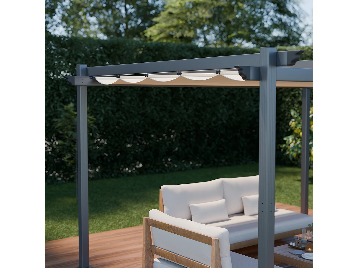 Pergola aluminium - Isla 3x4m -  Toile beige - Tonnelle idéale pour votre terrasse. toit rétractable. toile coulissante. structure aluminium