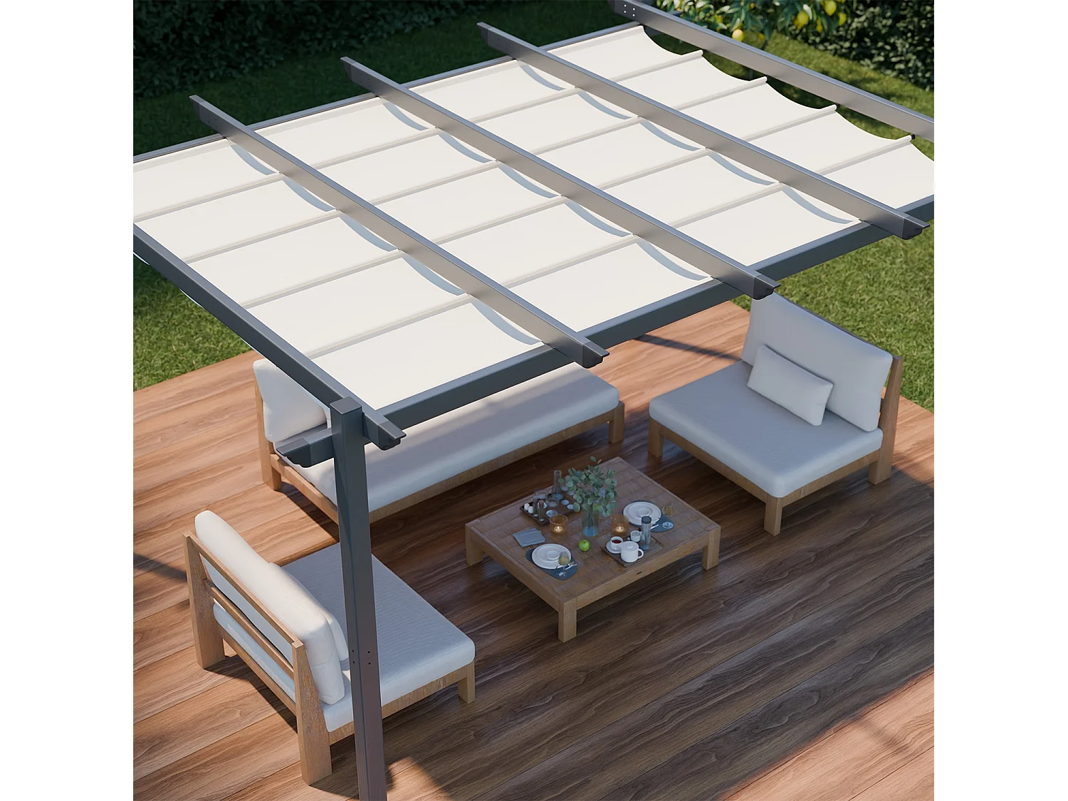 Pergola aluminium - Isla 3x4m -  Toile beige - Tonnelle idéale pour votre terrasse. toit rétractable. toile coulissante. structure aluminium
