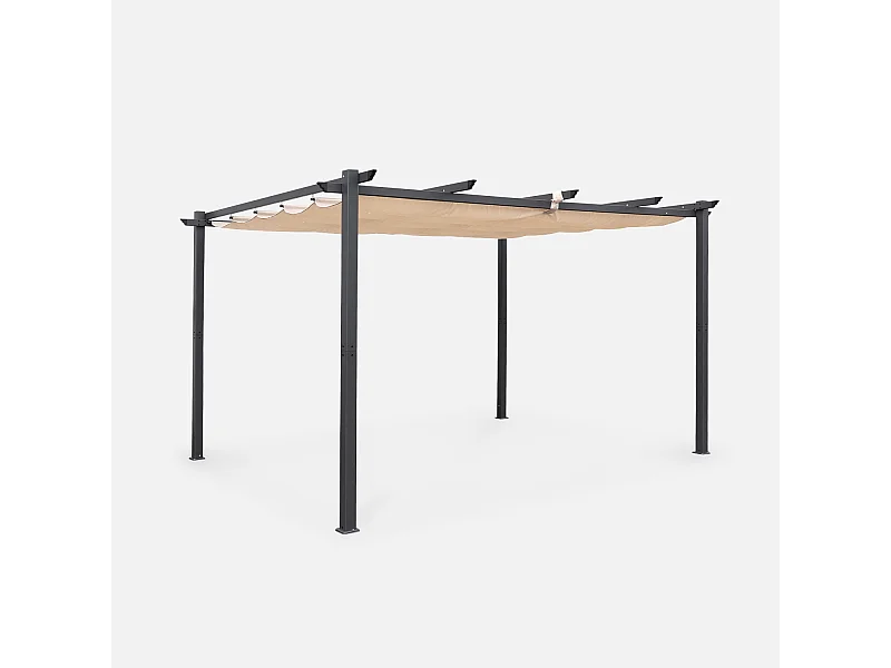 Pérgola 3x4m de aluminio con cubierta corredera beige