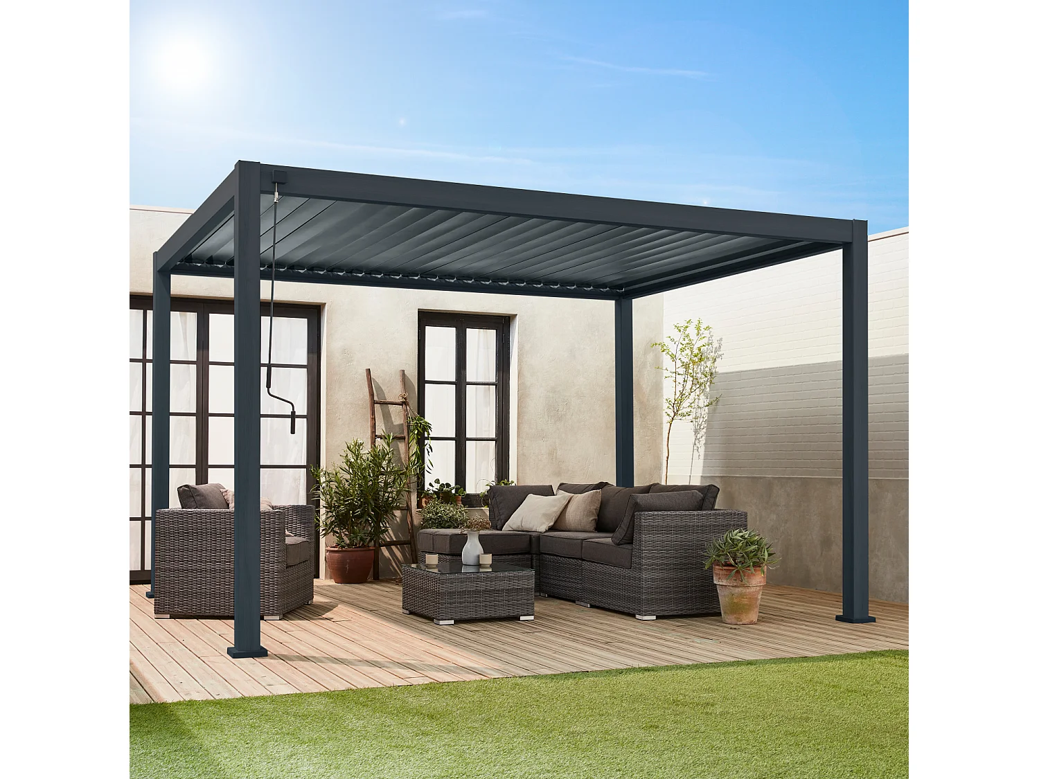Pérgola bioclimática  3x4m de aluminio con lamas orientables antracita