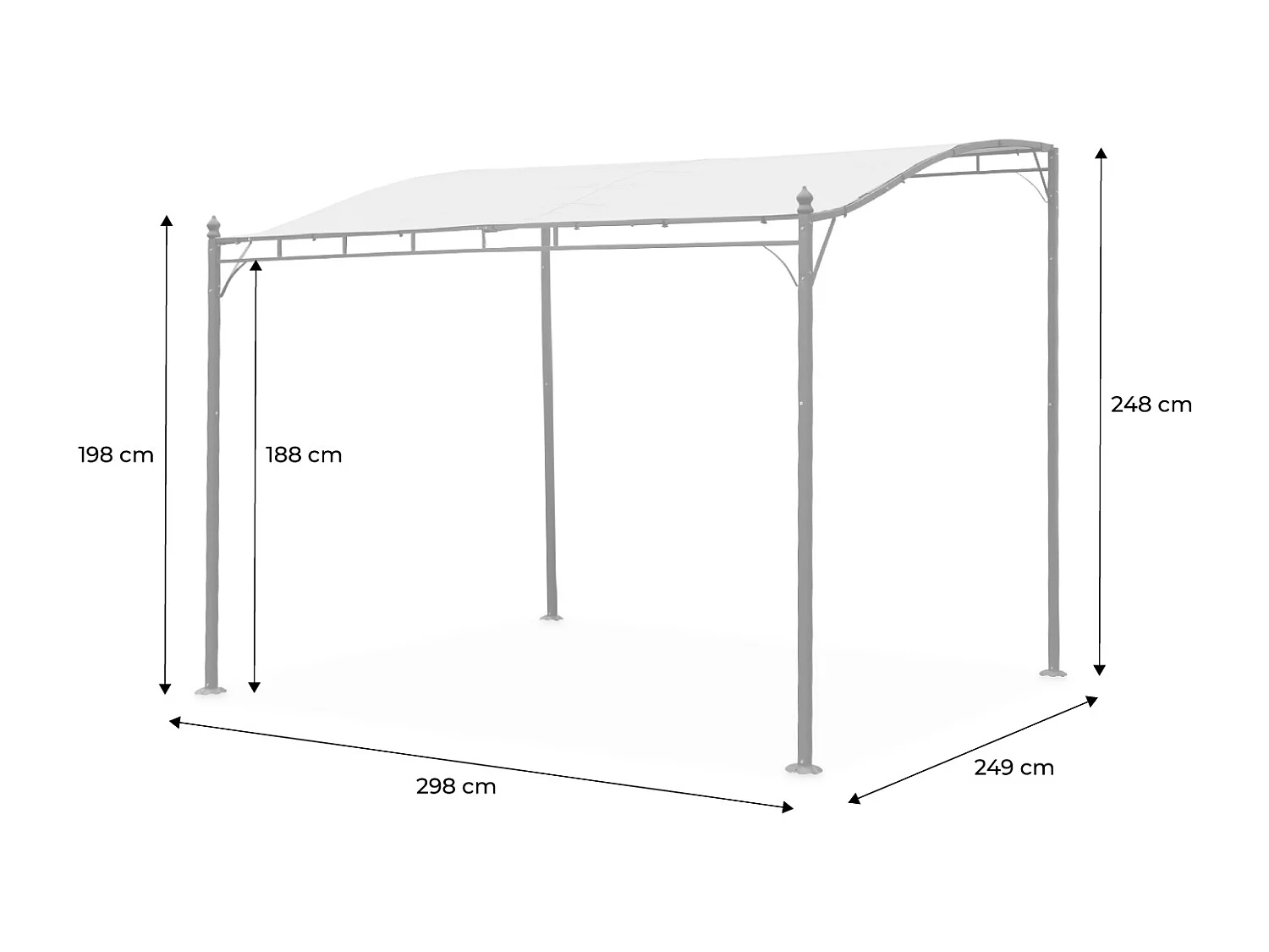 Pergola a parete struttura in acciaio 3x2,5 m  con tetto in tessuto,