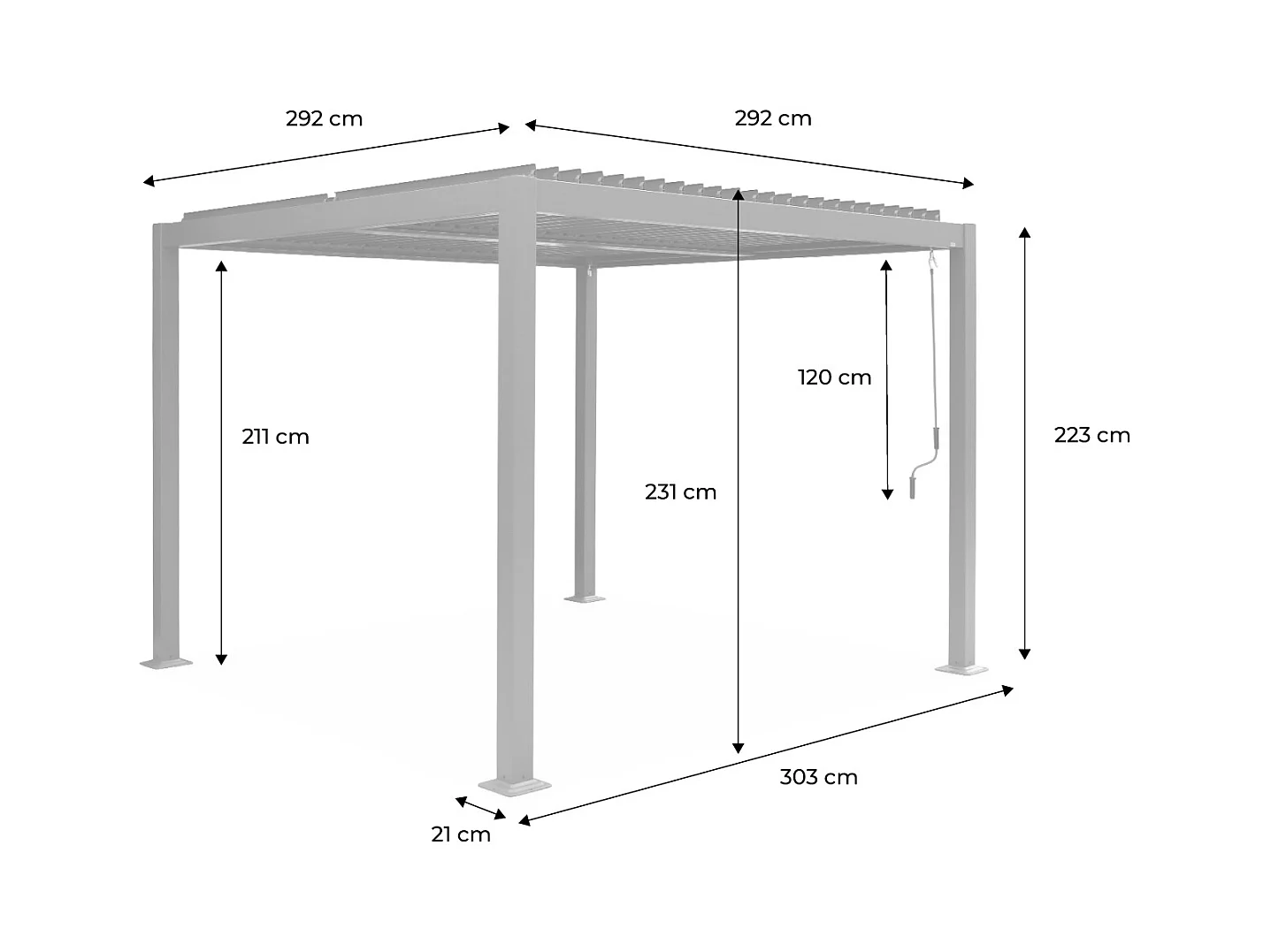 Pergola bioclimatique anthracite. aluminium et acier. 3x3m. lames orientables