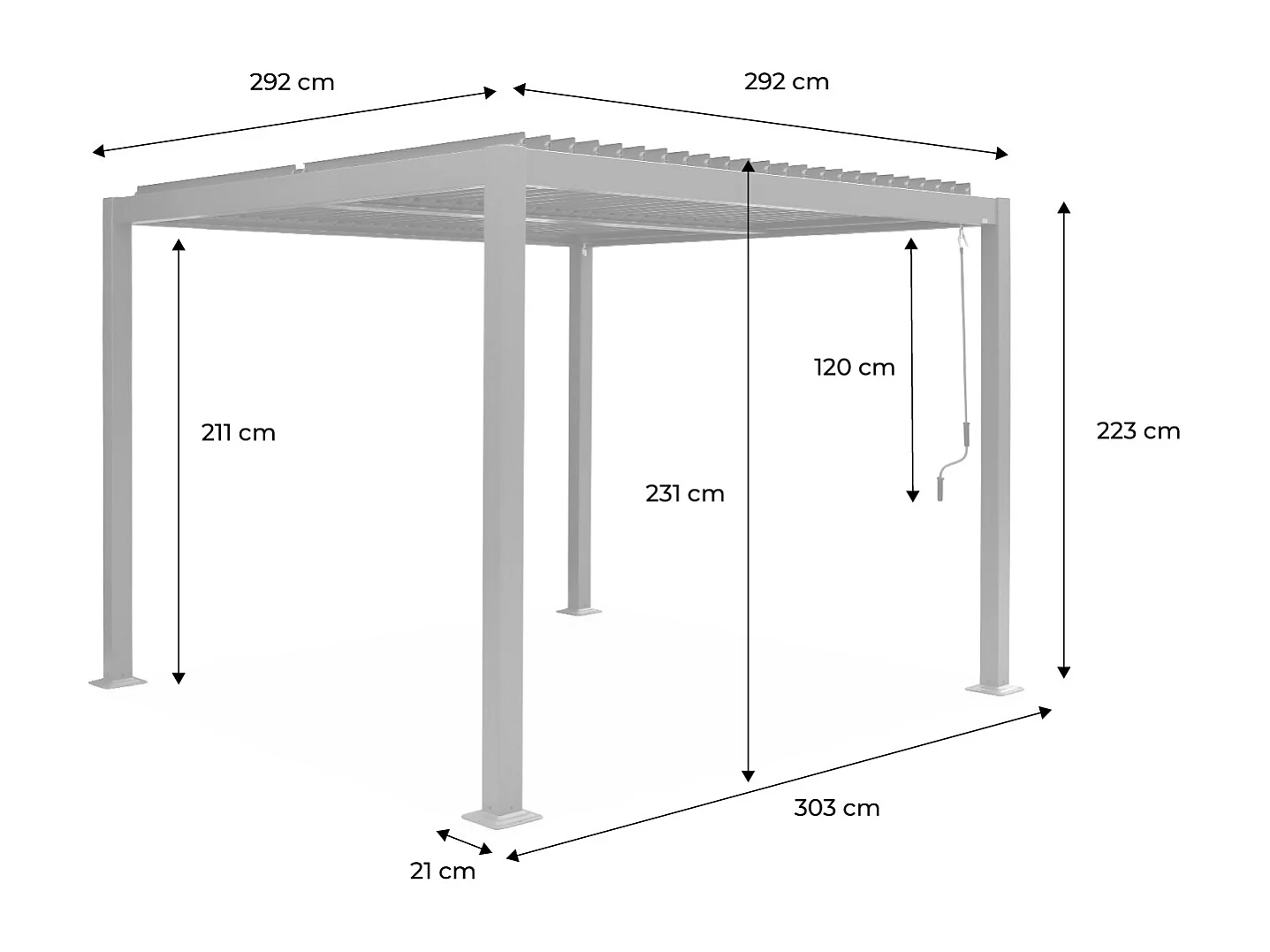 Pergola bioclimatique anthracite. aluminium et acier. 3x3m. lames orientables