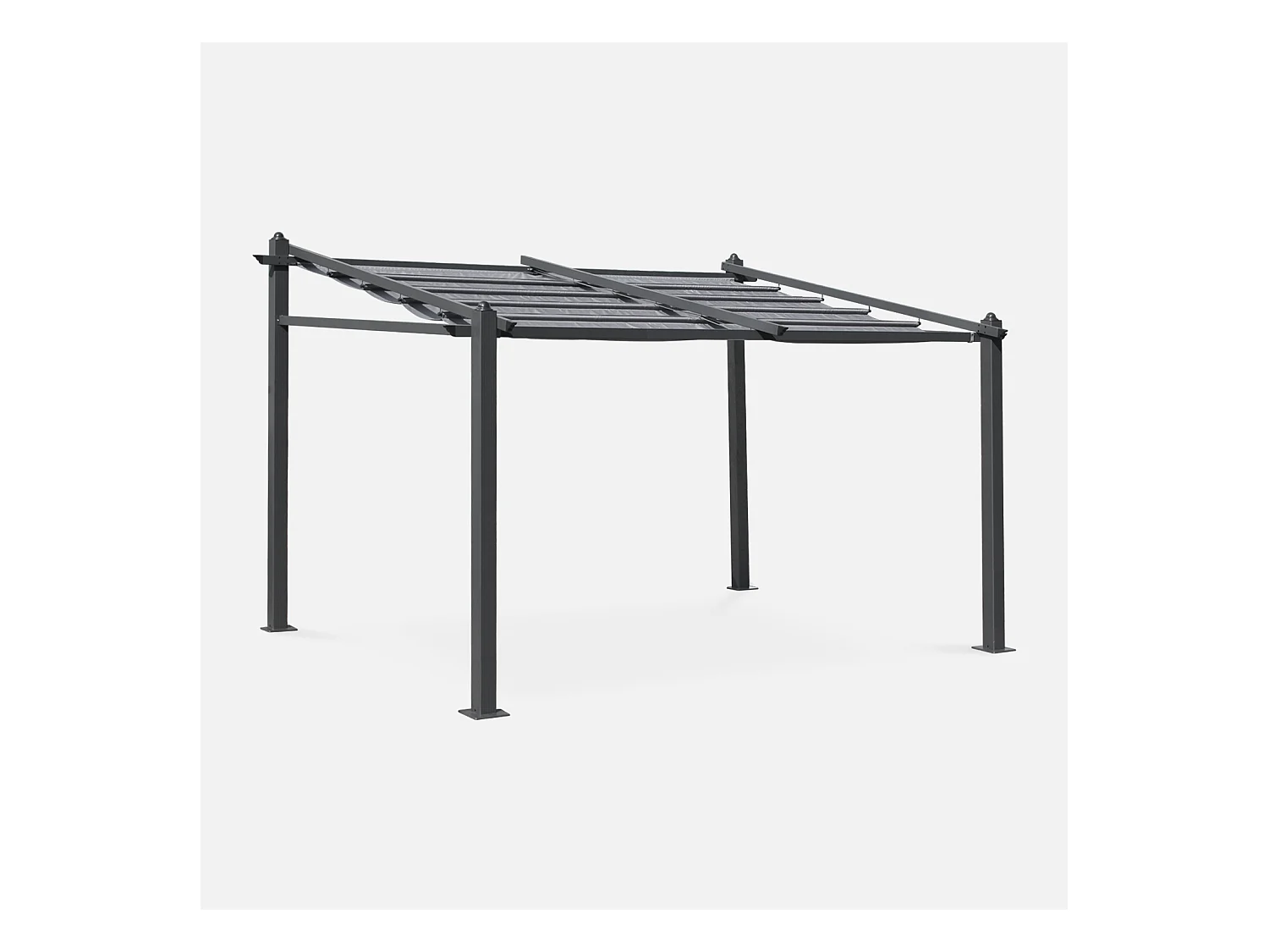 Pergola murale en aluminium - Murum 3x4m - Toile grise - Tonnelle idéale pour votre terrasse. toit retractable. toile coulissante. structure aluminium