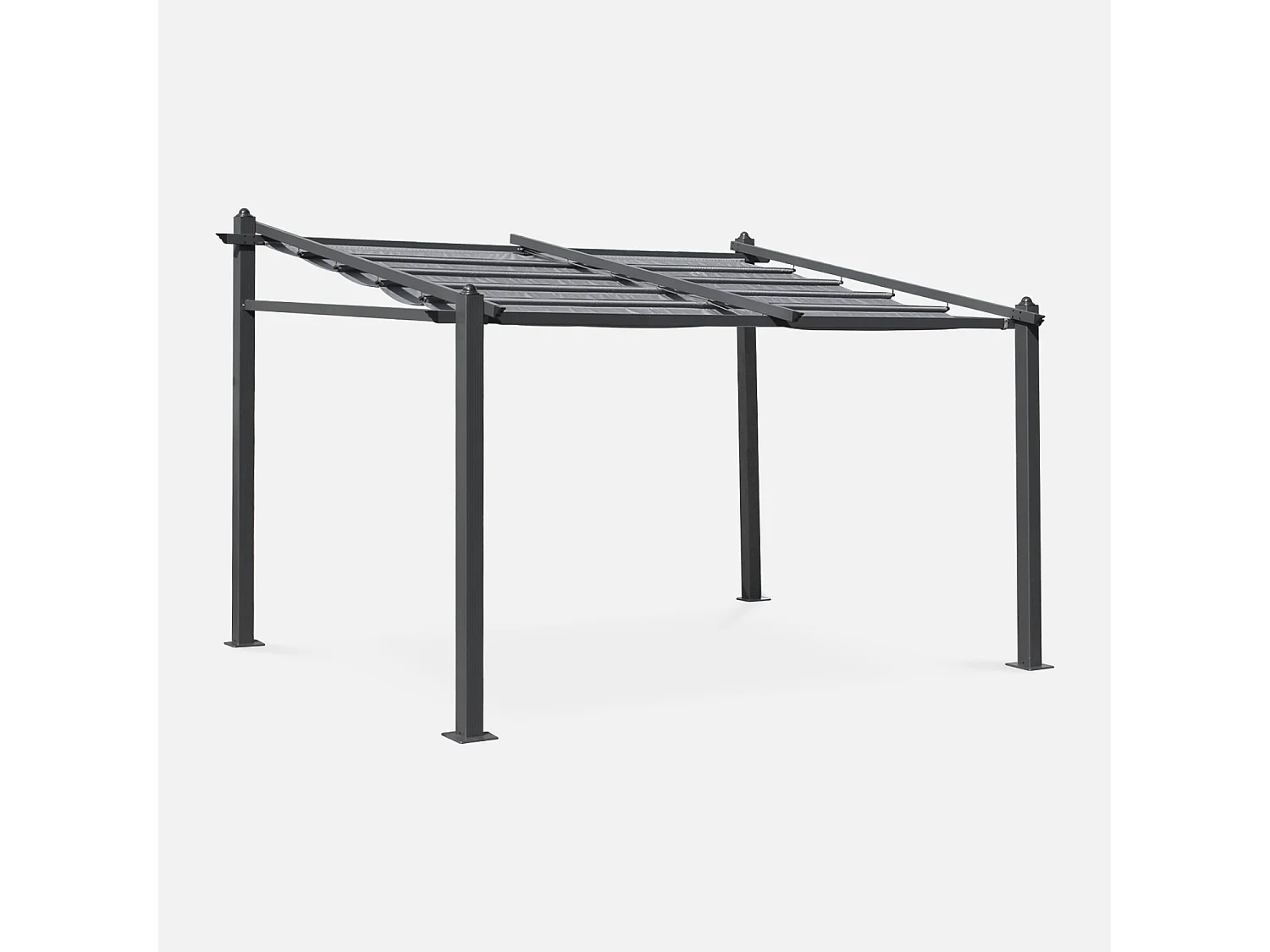 Pergola murale en aluminium - Murum 3x4m - Toile grise - Tonnelle idéale pour votre terrasse. toit retractable. toile coulissante. structure aluminium