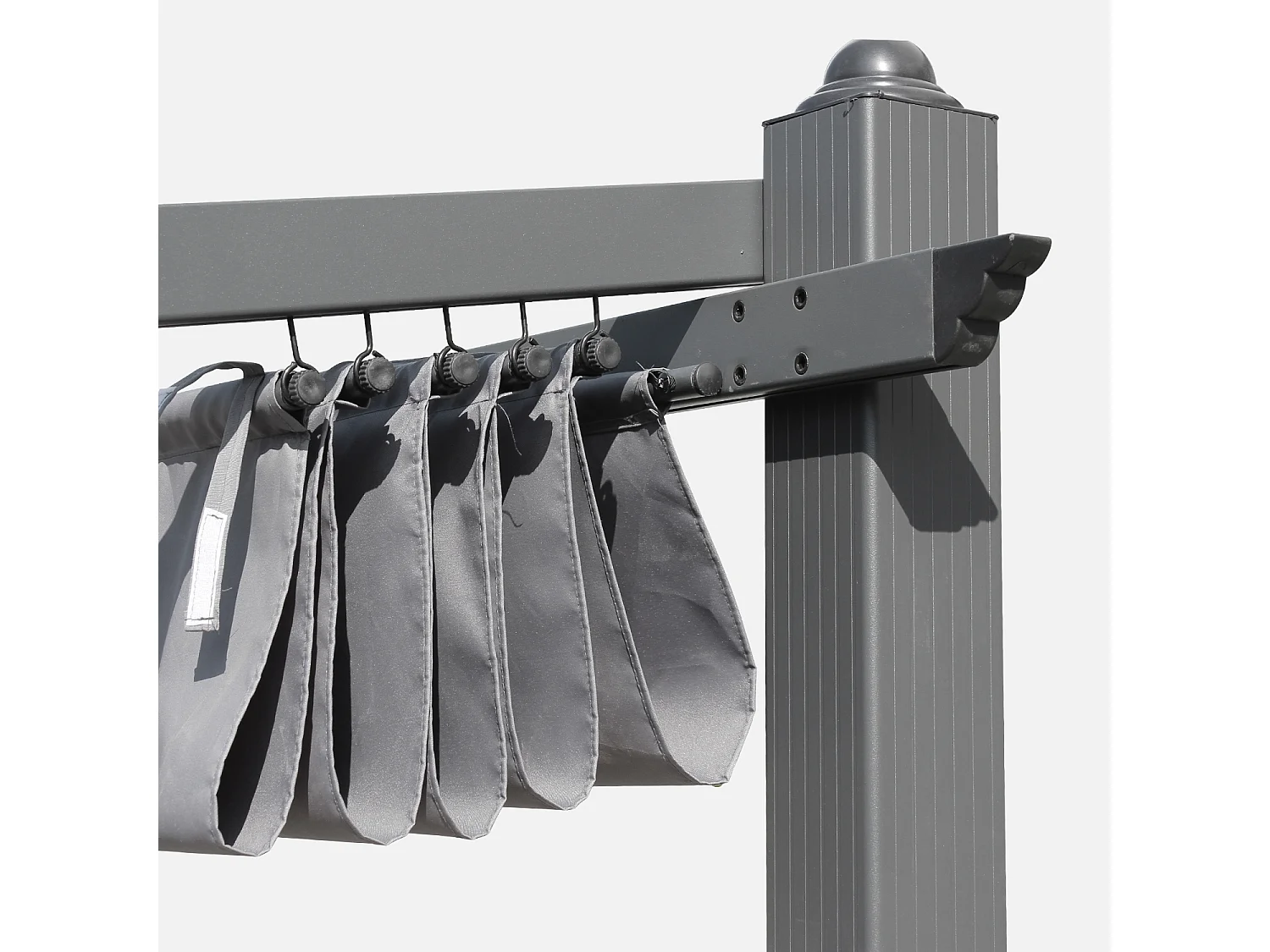 Pergola murale en aluminium - Murum 3x4m - Toile grise - Tonnelle idéale pour votre terrasse. toit retractable. toile coulissante. structure aluminium