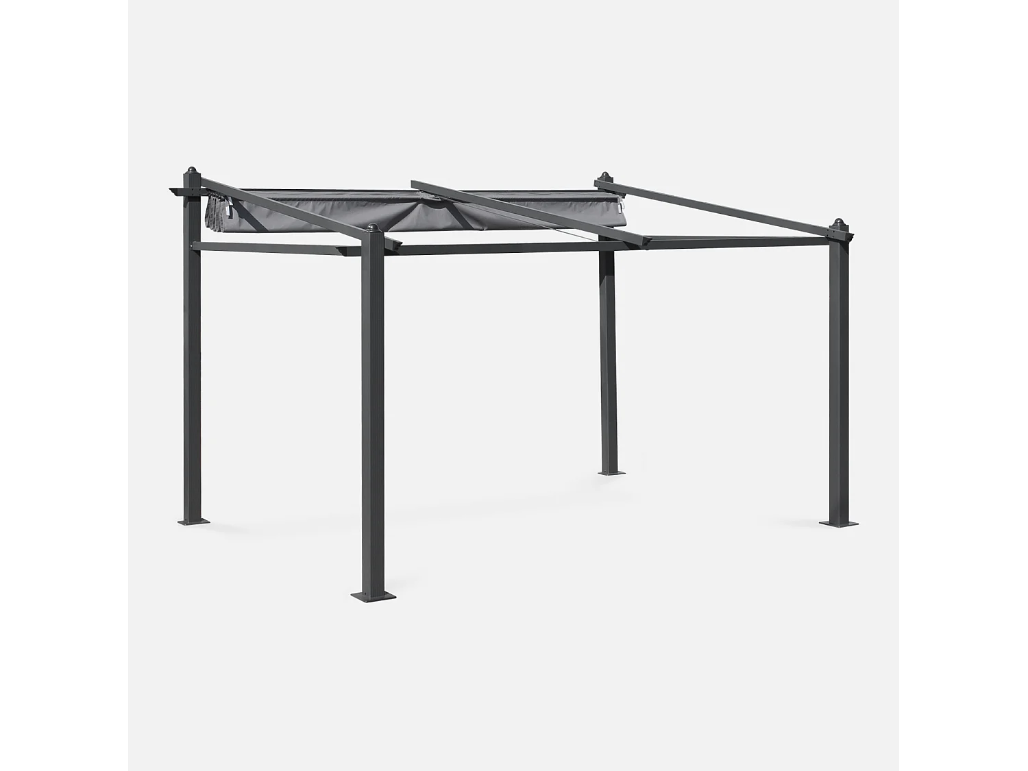 Pergola murale en aluminium - Murum 3x4m - Toile grise - Tonnelle idéale pour votre terrasse. toit retractable. toile coulissante. structure aluminium