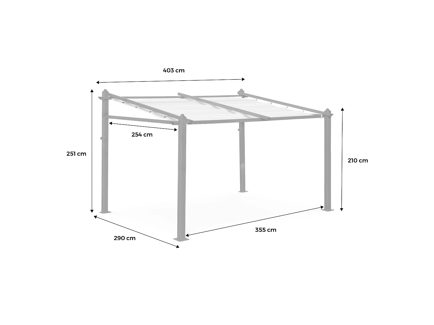 Pergola murale en aluminium - Murum 3x4m - Toile grise - Tonnelle idéale pour votre terrasse. toit retractable. toile coulissante. structure aluminium